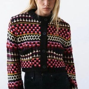 Zara Jacquard knit multi color / black cardigan • Medium